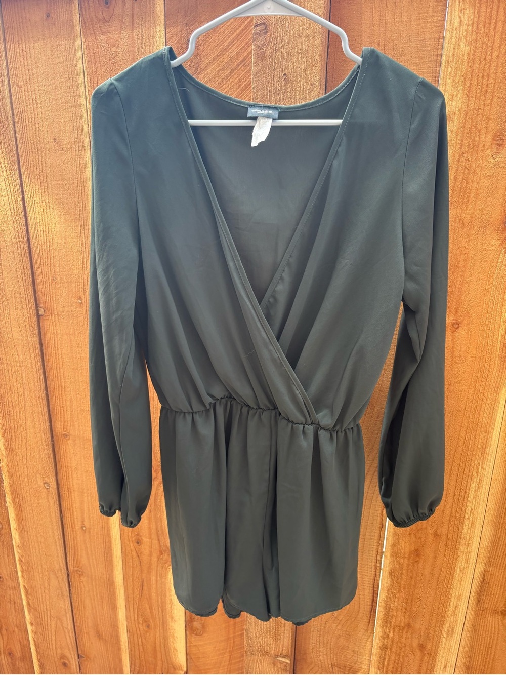 Aggie Olive Green Surplice Long Sleeve Romper Size L